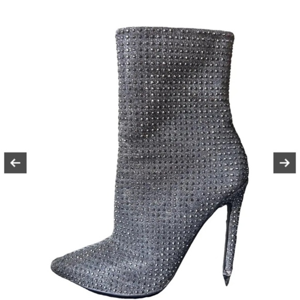 Steve Madden Crystal Rhinestone Ankle Boots • Silver Sparkle Stiletto •Size 7.5